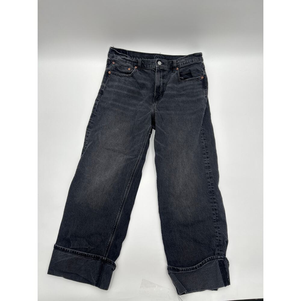 American Eagle Women’s Size 12 Charcoal Wash Wide Leg Stovepipe Jeans Cuffed Hem